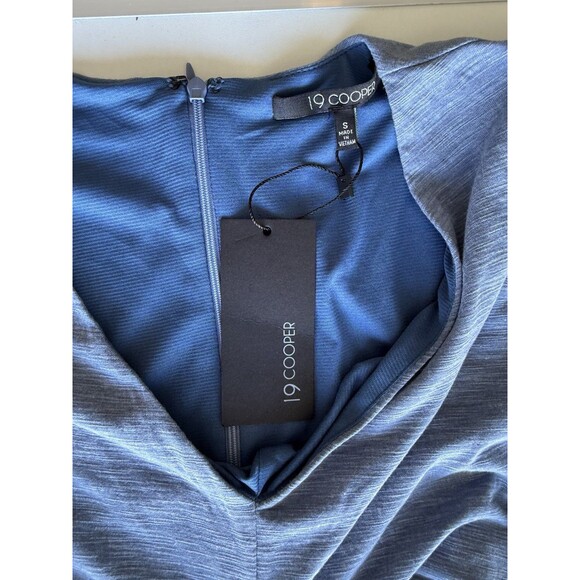 Cooper 19 Blue Ruched V Neck Midi Dress Front Slit Cap Sleeves Size Small - Picture 2 of 4